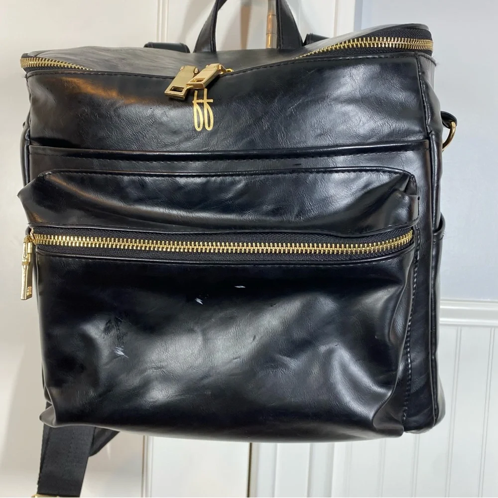 Forever‎ French Black Vegan Leather Backpack Diaper Bag